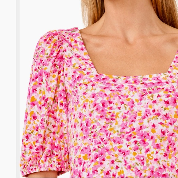 CECE Blouse Puff sleeves Pull over Square neck Floral Medium Like new - Picture 5 of 9